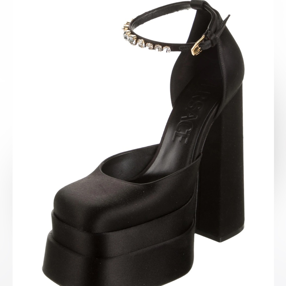 Versace Satin Crystal Embellishments D’Orsay Pumps